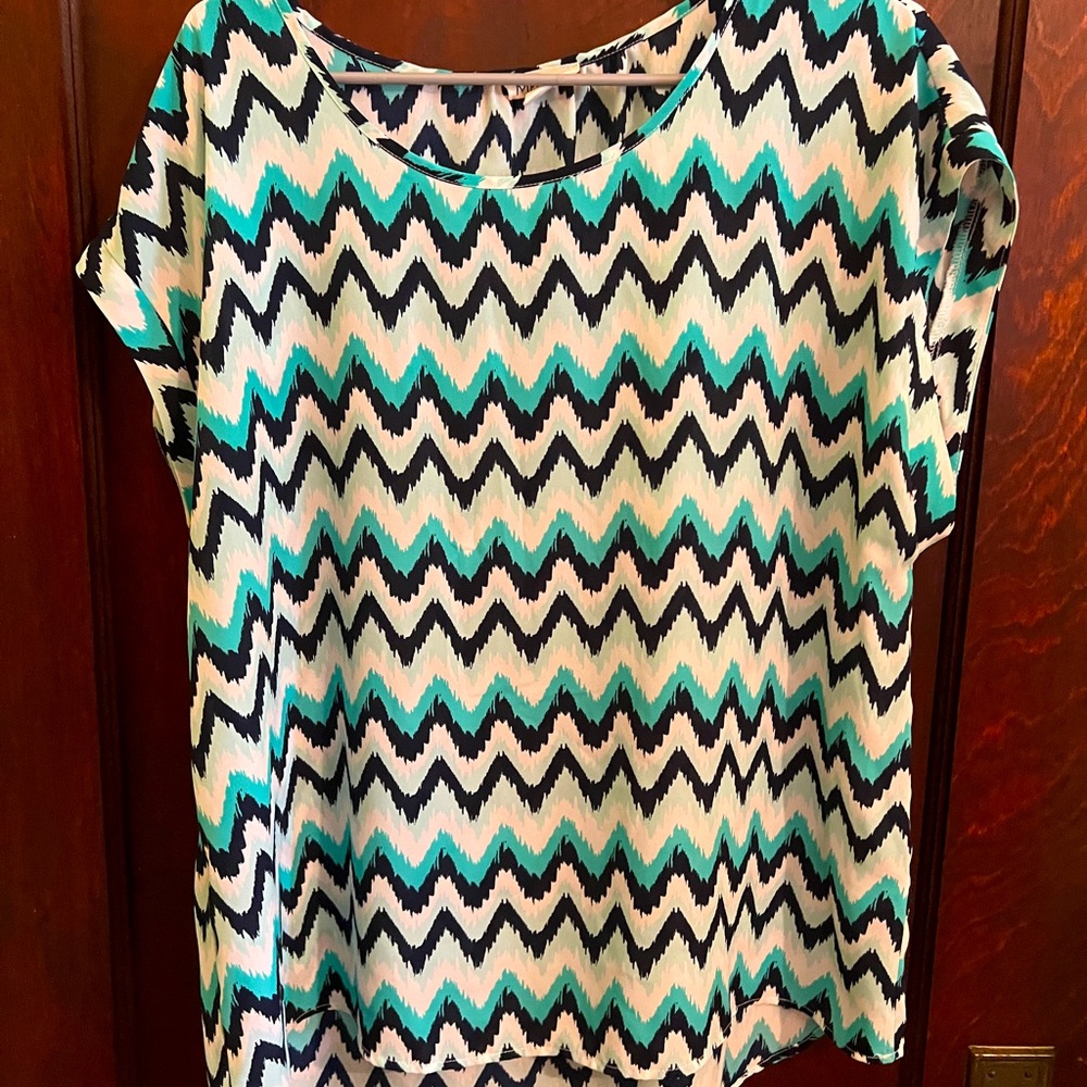 Messini cap sleeve blouse. Navy, green and white   Size XL. Like new